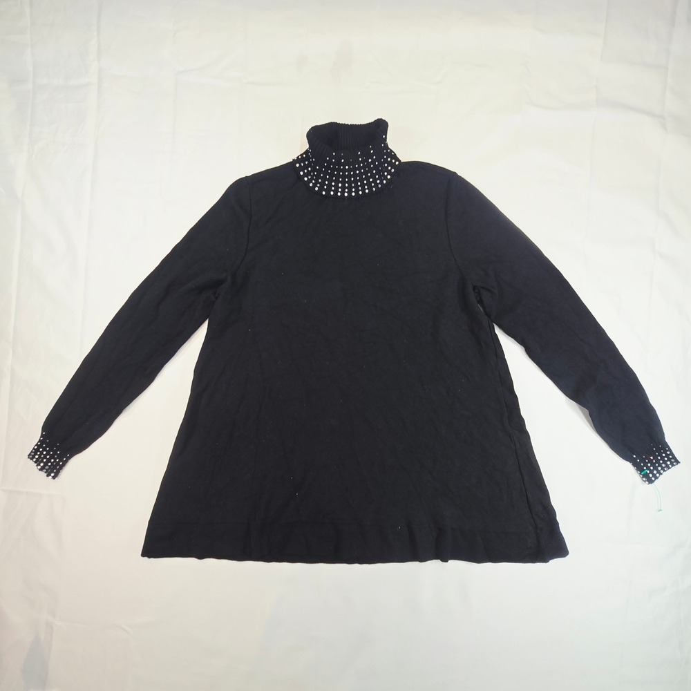 Alfani Women's Rhinestone Turtleneck Sweater P/M Black Long Sleeve Knit